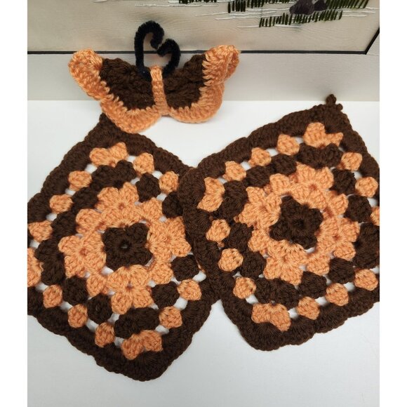 Handmade Crochet Pot Holders & Magnet Set Orange Brown Kitchen - Picture 10 of 10